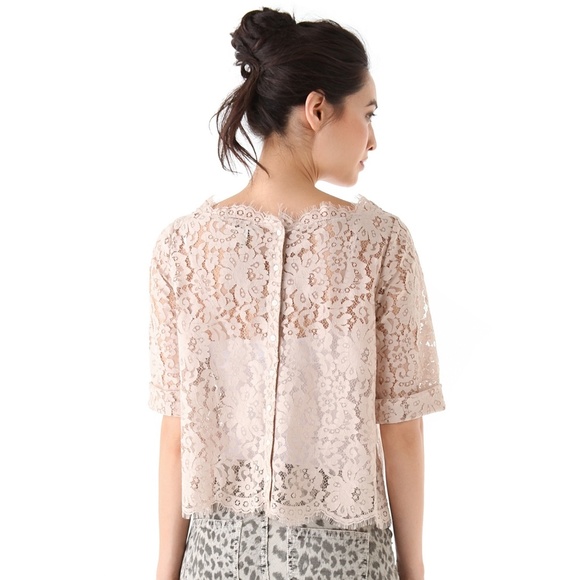 Joie Tops - Joie Lace Tan Cropped Button Back 3/4 Sleeve Top